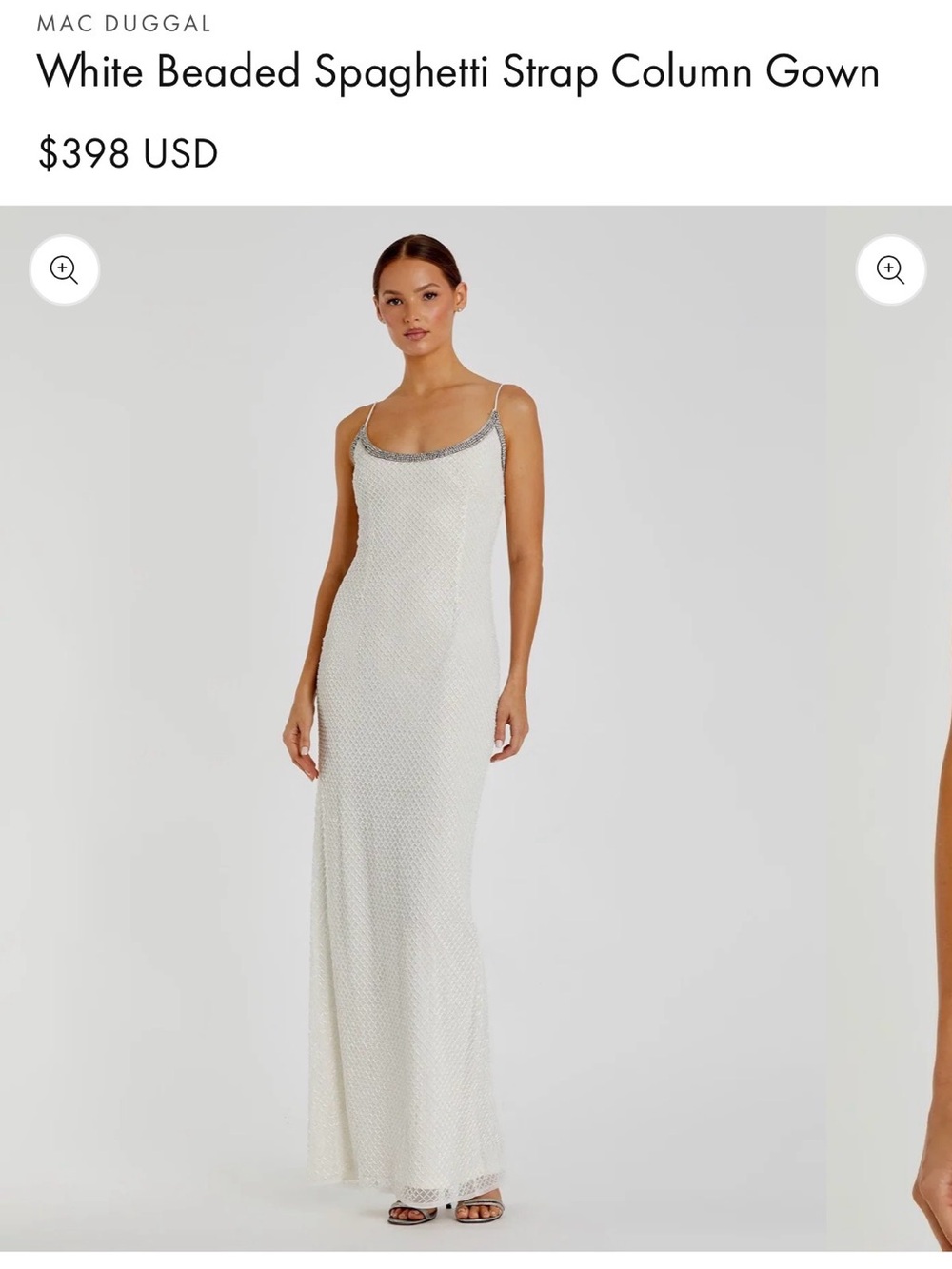 Mac Duggal Ivory Beaded Spaghetti Strap Column Gown